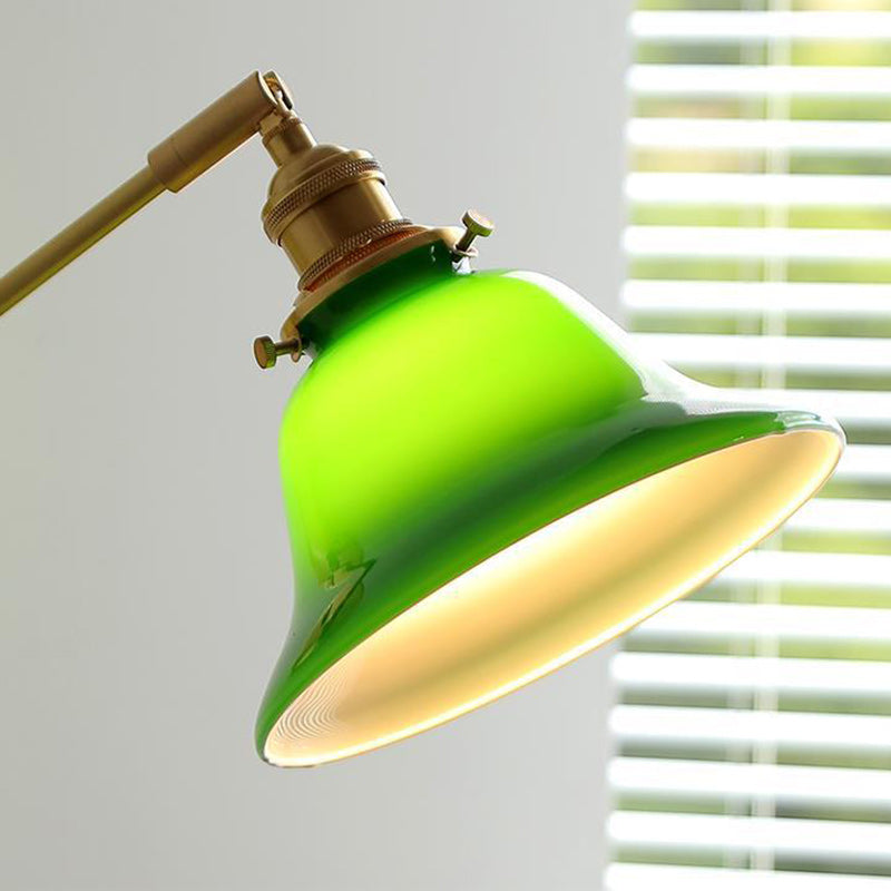 Brass Walnut Glass Bell-Shaped Wall Lamp