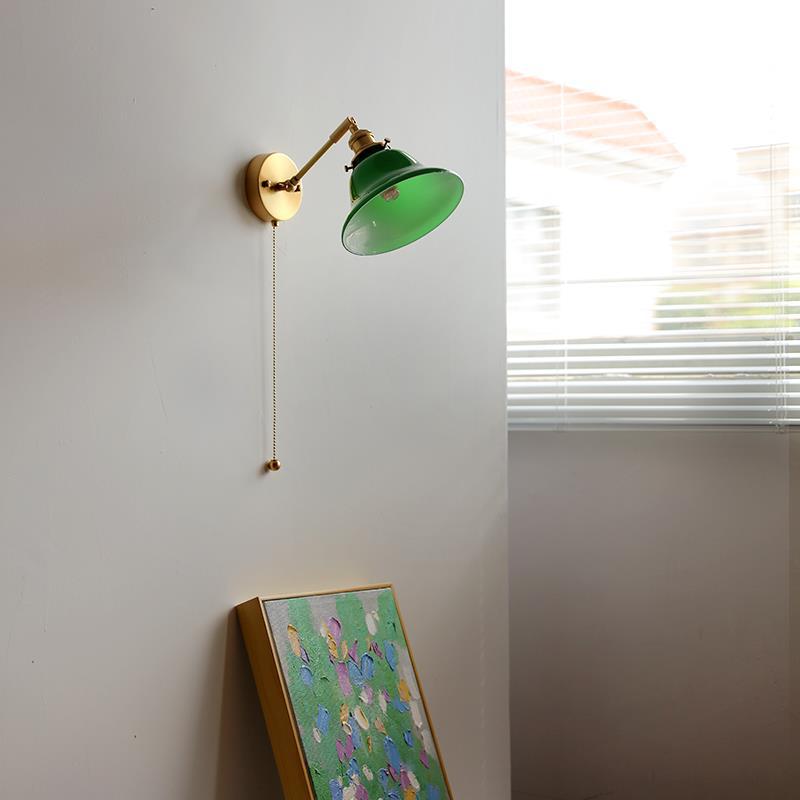 Brass Walnut Glass Bell-Shaped Wall Lamp