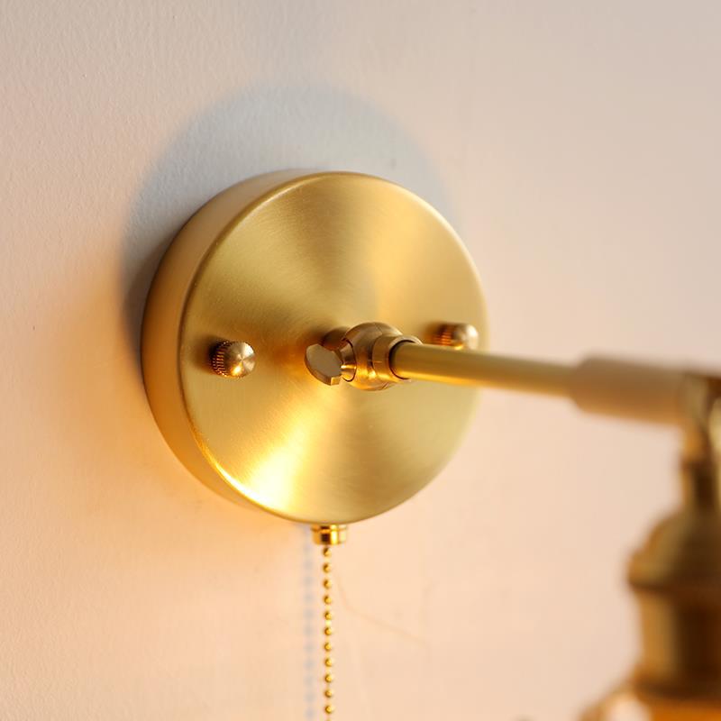 Brass Walnut Glass Bell-Shaped Wall Lamp