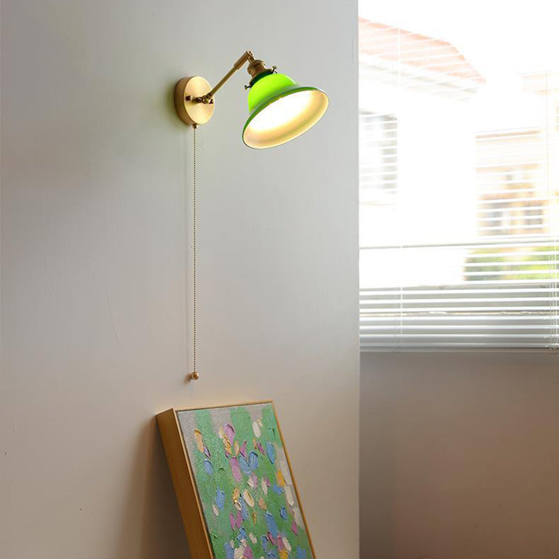 Brass Walnut Glass Bell-Shaped Wall Lamp