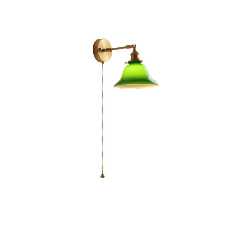 Brass Walnut Glass Bell-Shaped Wall Lamp
