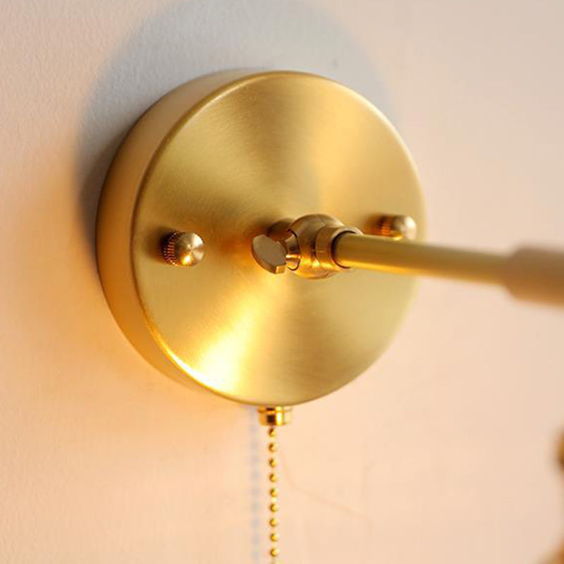 Brass Walnut Glass Bell-Shaped Wall Lamp