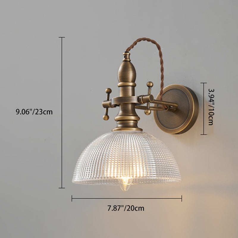 Brass Glass Semi-Circular Trumpet Wall Lamp