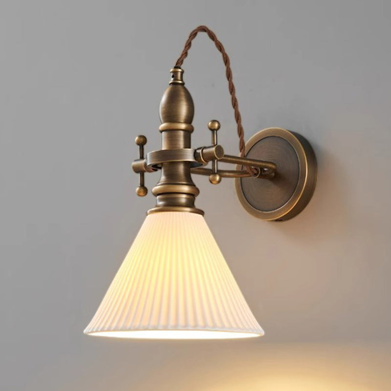 Brass Glass Semi-Circular Trumpet Wall Lamp