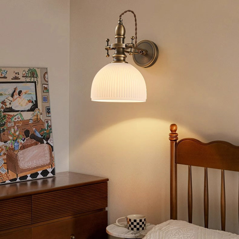 Brass Glass Semi-Circular Trumpet Wall Lamp
