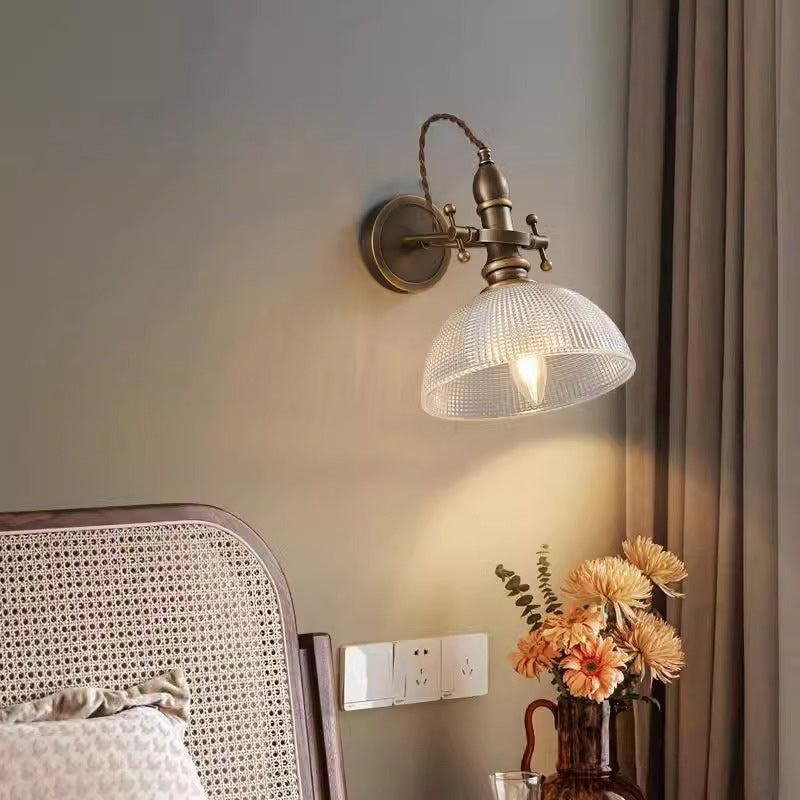 Brass Glass Semi-Circular Trumpet Wall Lamp