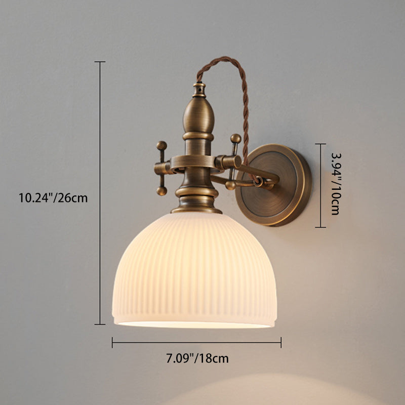 Brass Glass Semi-Circular Trumpet Wall Lamp
