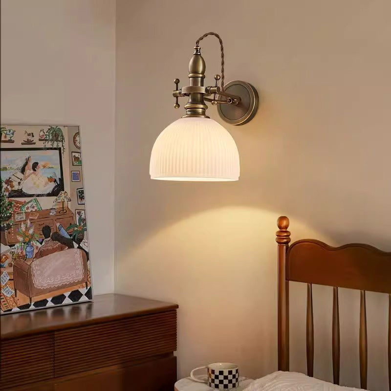 Brass Glass Semi-Circular Trumpet Wall Lamp