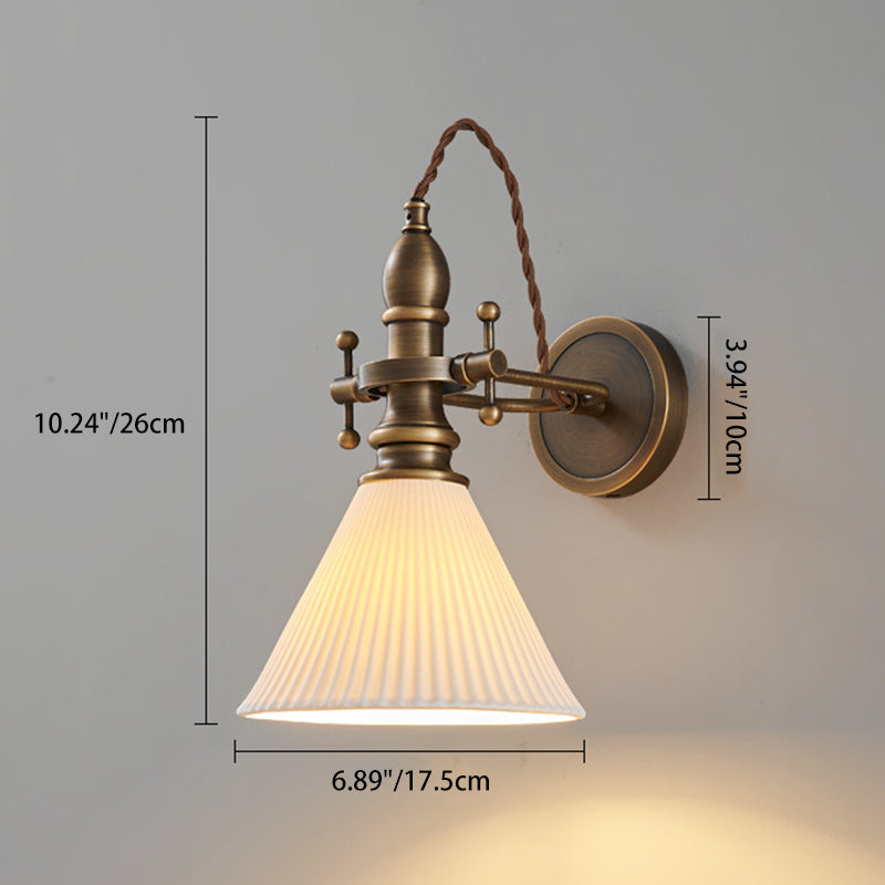 Brass Glass Semi-Circular Trumpet Wall Lamp