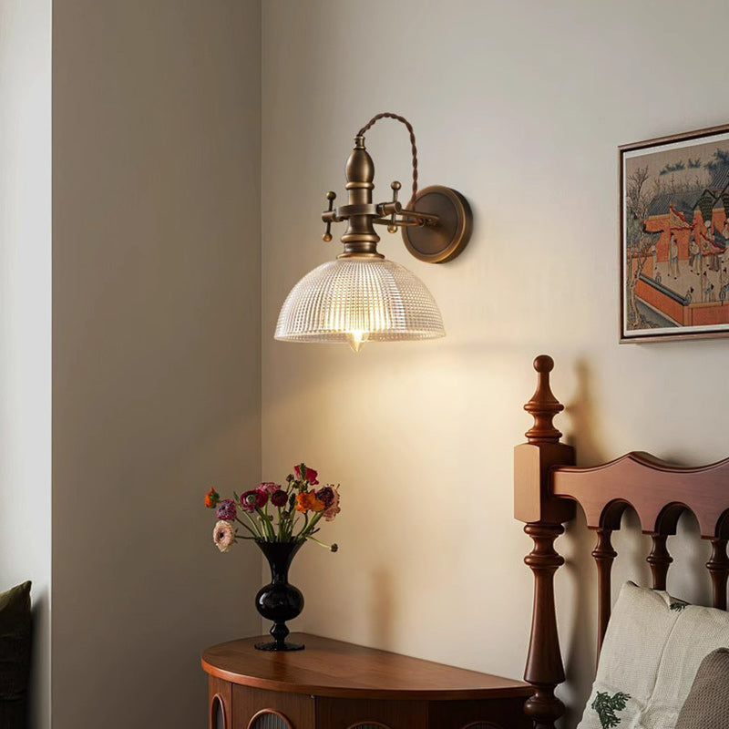 Brass Glass Semi-Circular Trumpet Wall Lamp