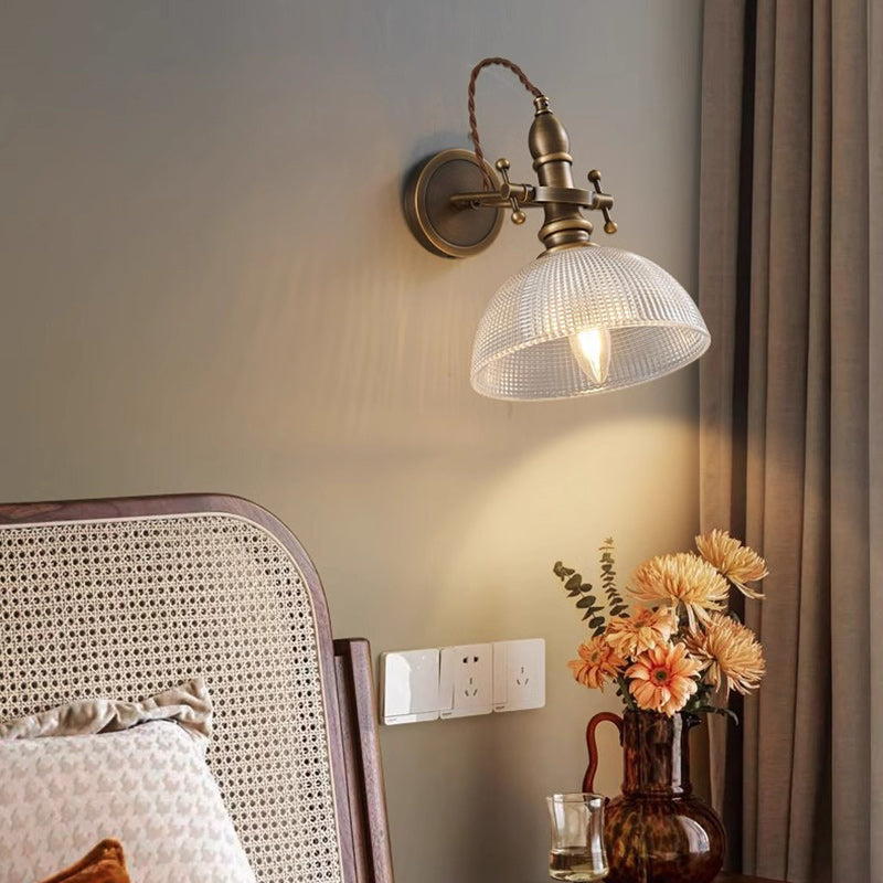 Brass Glass Semi-Circular Trumpet Wall Lamp