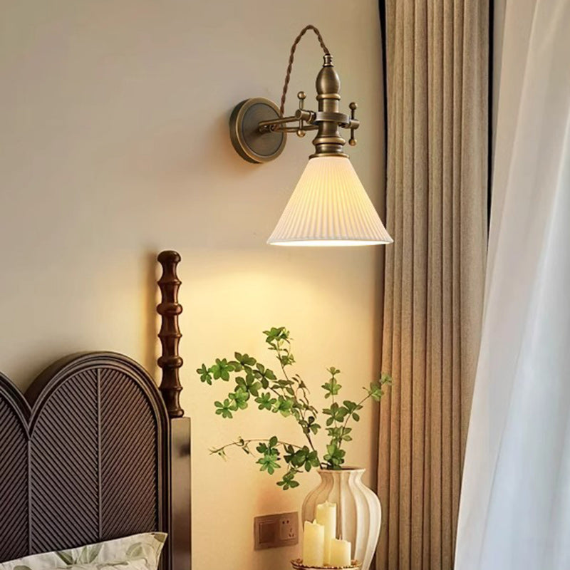 Brass Glass Semi-Circular Trumpet Wall Lamp
