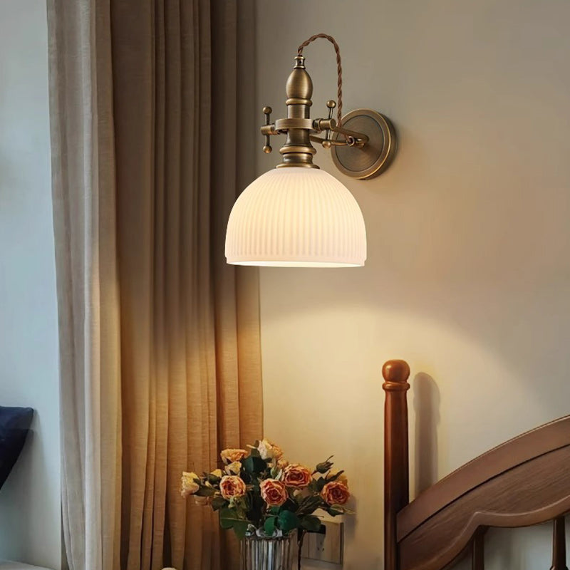 Brass Glass Semi-Circular Trumpet Wall Lamp