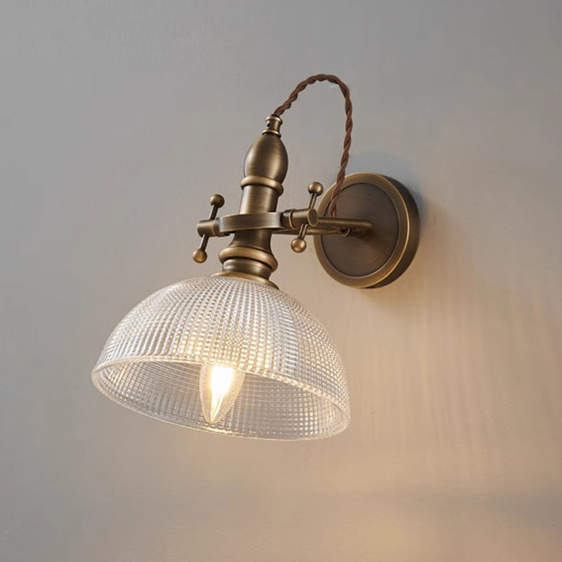 Brass Glass Semi-Circular Trumpet Wall Lamp