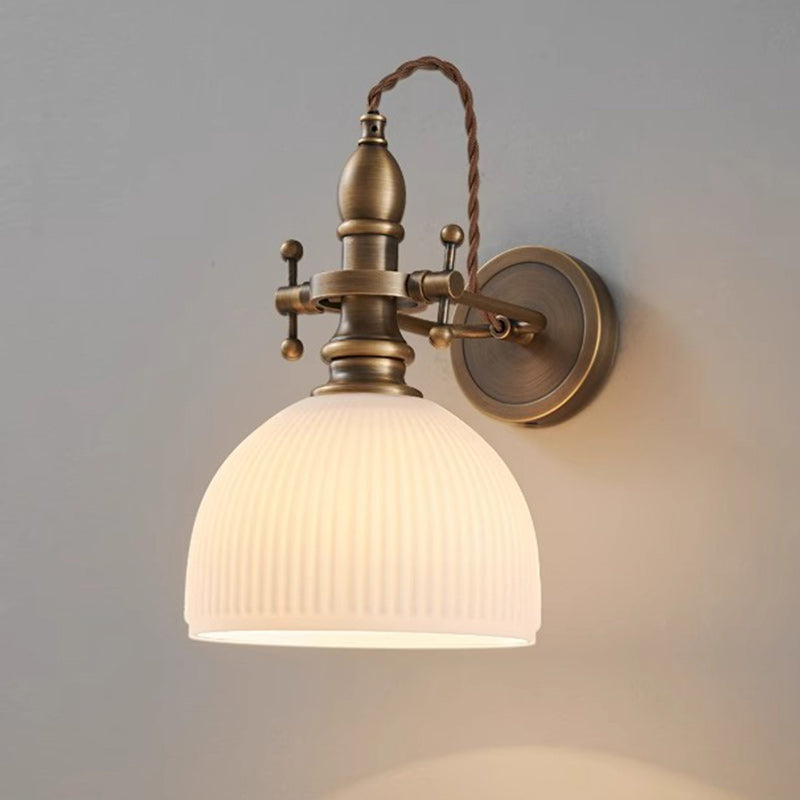 Brass Glass Semi-Circular Trumpet Wall Lamp