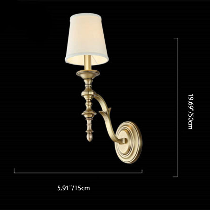 Brass Fabric Cylindrical Bedroom Wall Lamp