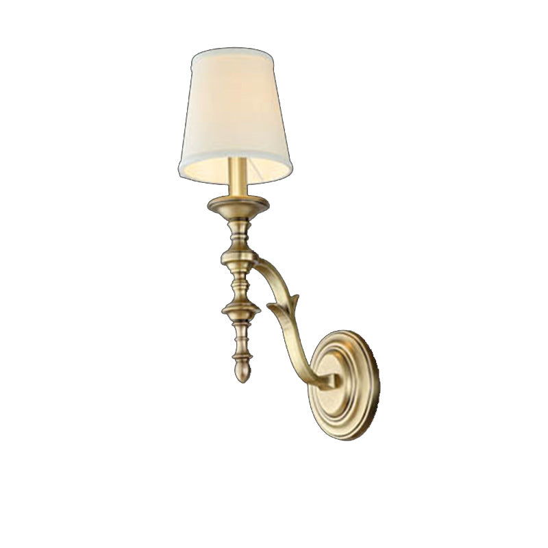 Brass Fabric Cylindrical Bedroom Wall Lamp