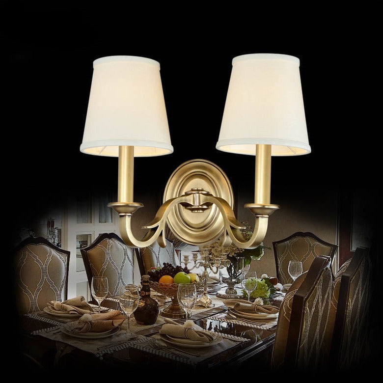 Brass Fabric Cylindrical Bedroom Wall Lamp