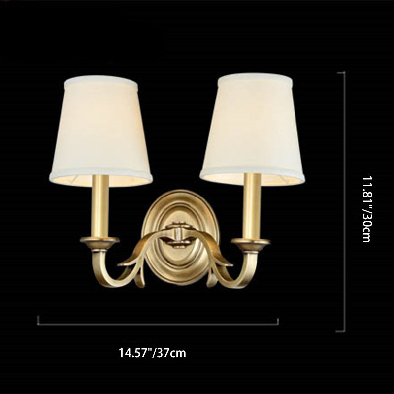 Brass Fabric Cylindrical Bedroom Wall Lamp