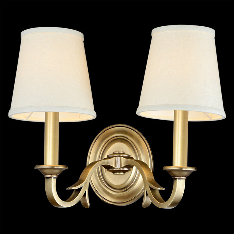 Brass Fabric Cylindrical Bedroom Wall Lamp