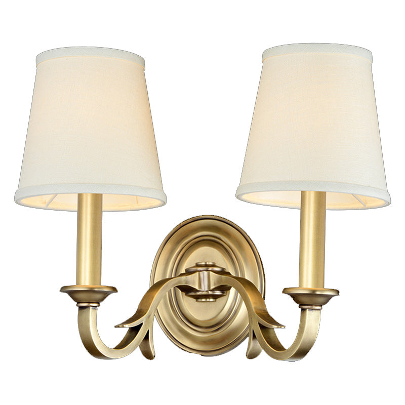 Brass Fabric Cylindrical Bedroom Wall Lamp