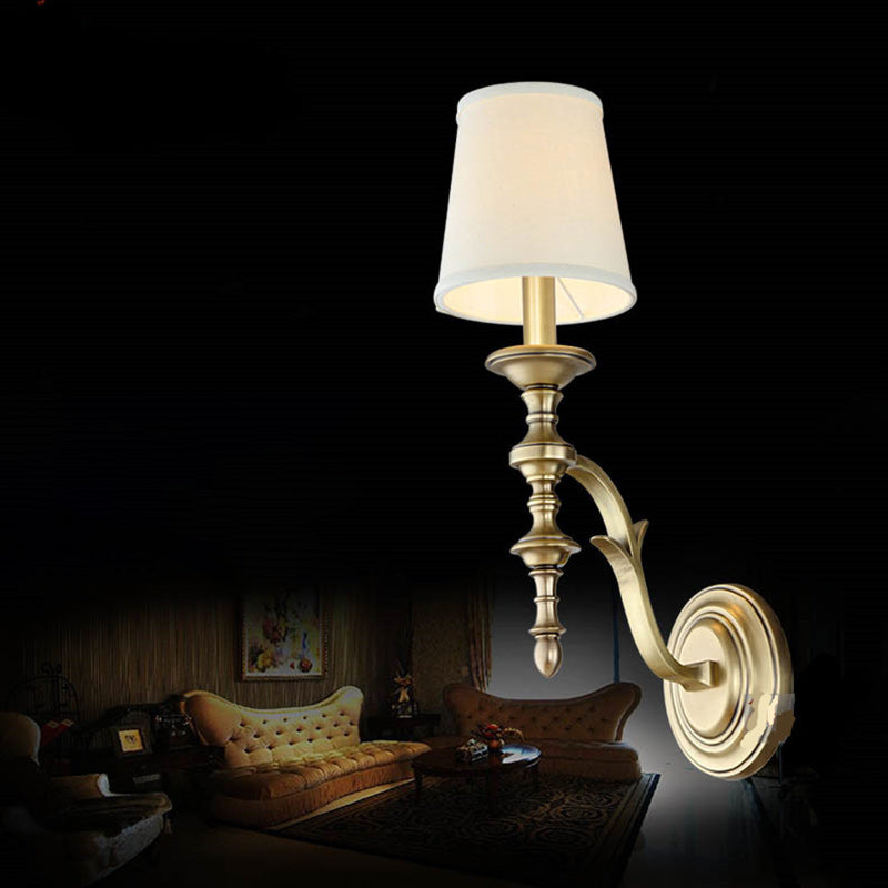 Brass Fabric Cylindrical Bedroom Wall Lamp