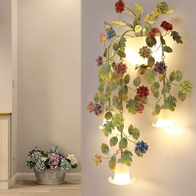 Farmhouse Iron Ceramic Glass 5-Light Wall Lamp