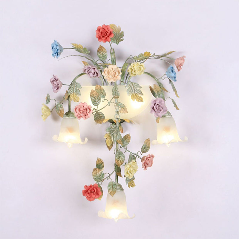Farmhouse Iron Ceramic Glass 5-Light Wall Lamp