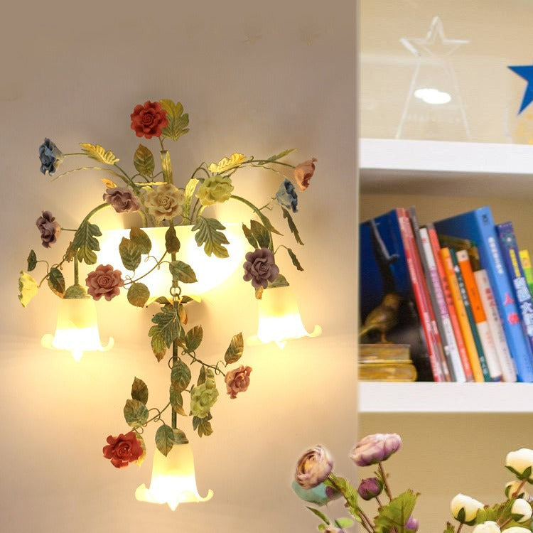 Farmhouse Iron Ceramic Glass 5-Light Wall Lamp
