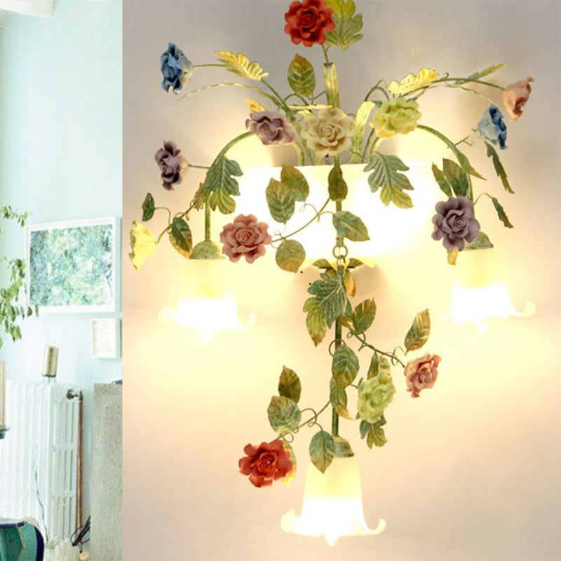 Farmhouse Iron Ceramic Glass 5-Light Wall Lamp