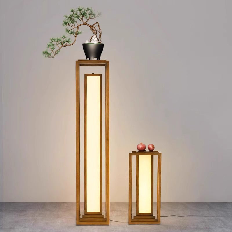 Traditional Japanese Wood Fabric Floor Lamp