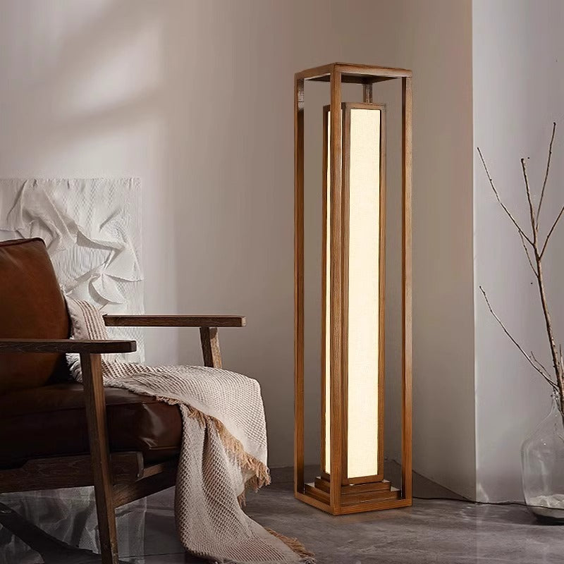 Traditional Japanese Wood Fabric Floor Lamp