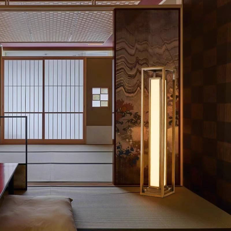 Traditional Japanese Wood Fabric Floor Lamp