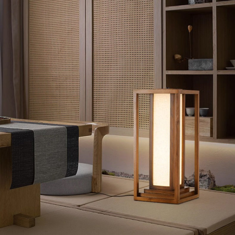 Traditional Japanese Wood Fabric Floor Lamp