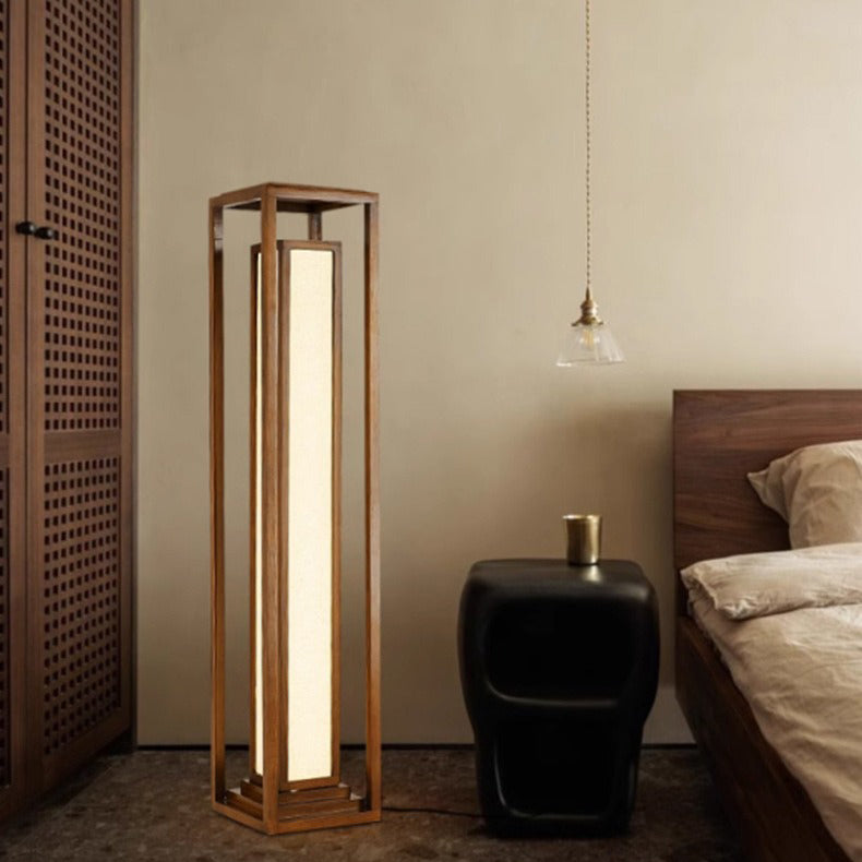 Traditional Japanese Wood Fabric Floor Lamp