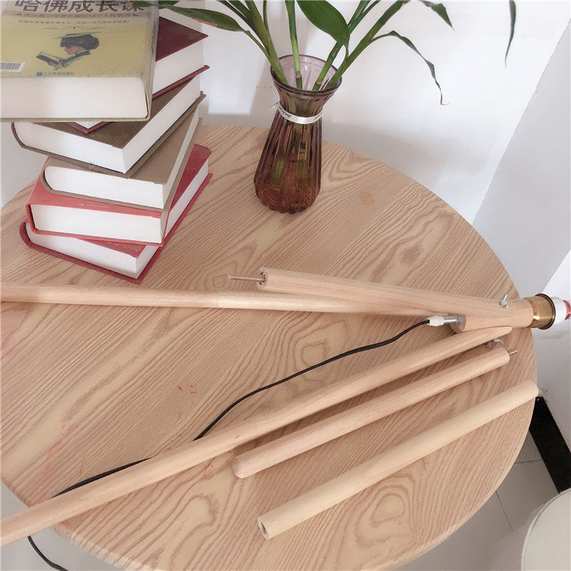 Wood Fabric Pleated Tripod Floor Lamp
