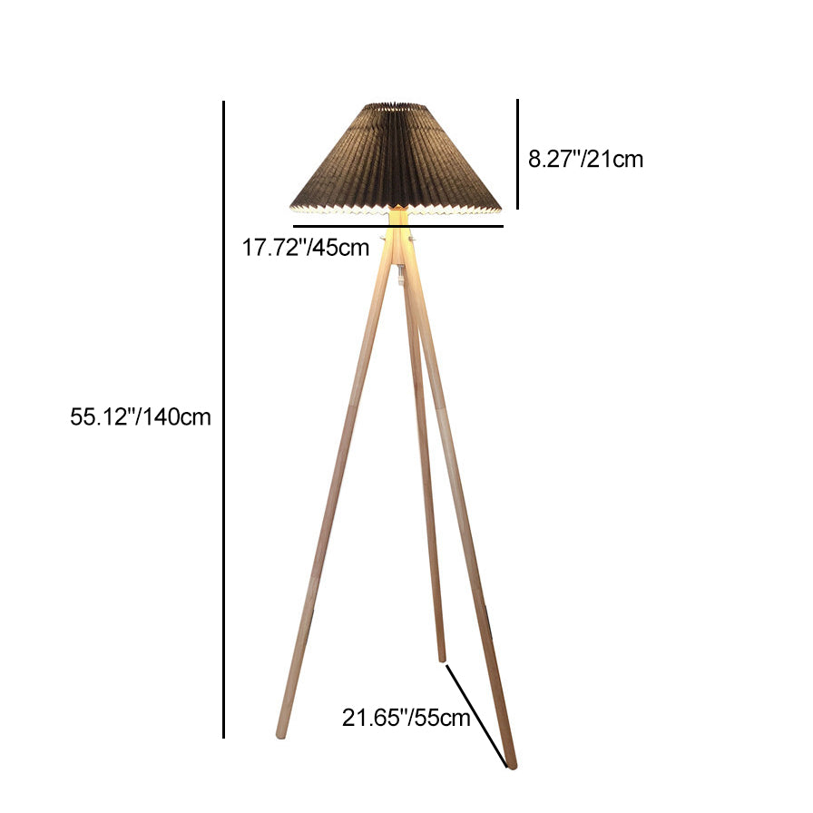 Wood Fabric Pleated Tripod Floor Lamp