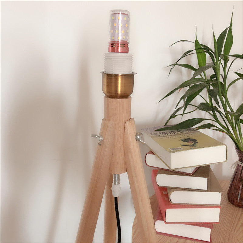 Wood Fabric Pleated Tripod Floor Lamp