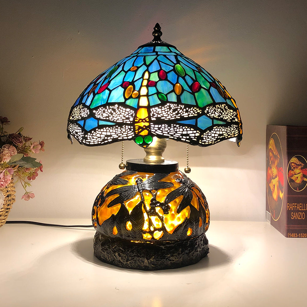 Glass Resin Dragonfly Living 3-Light Table Lamp
