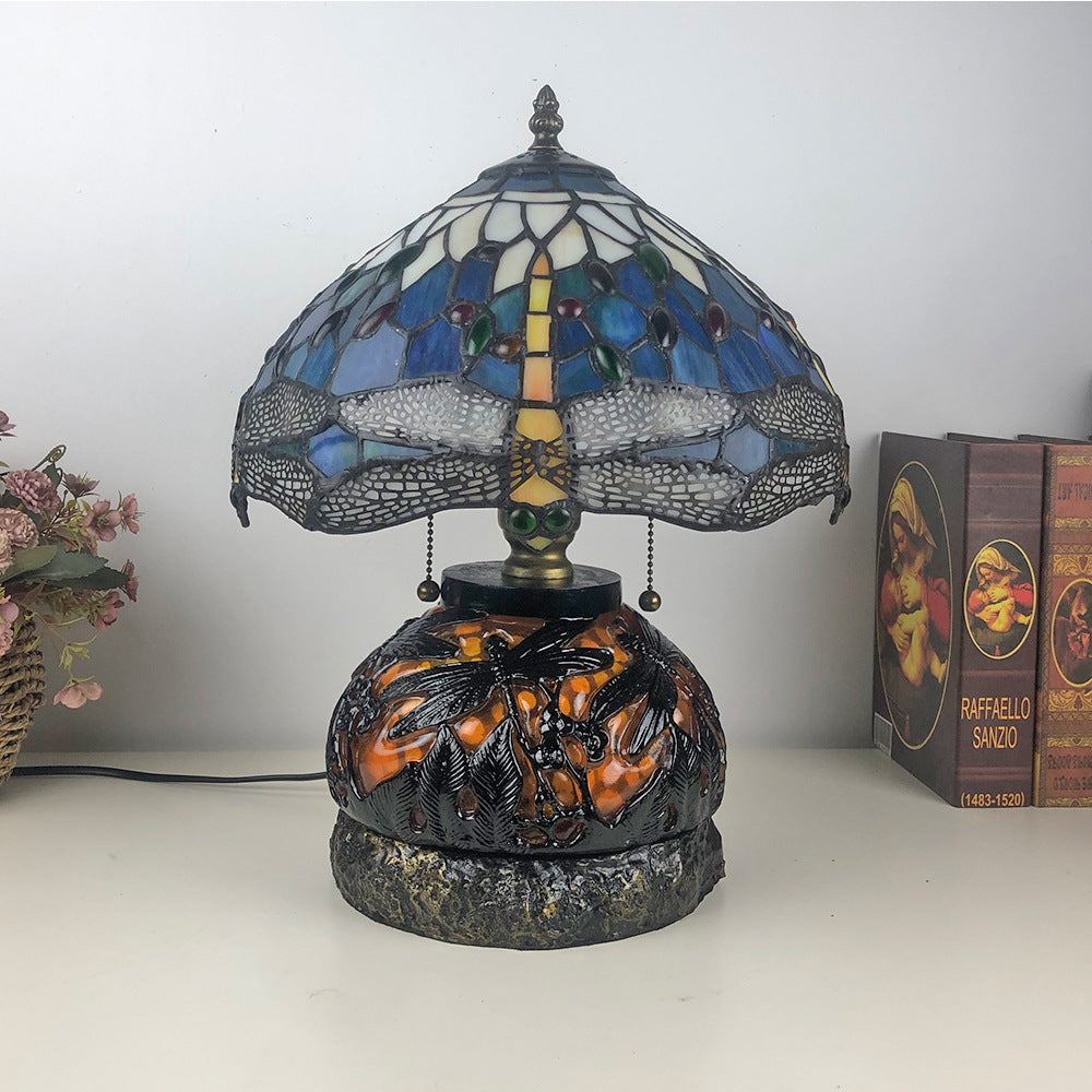Glass Resin Dragonfly Living 3-Light Table Lamp