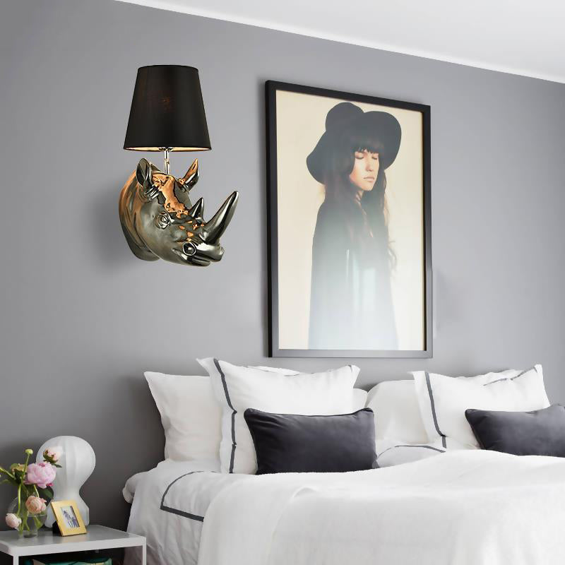 Resin Fabric Rhino Bedside Wall Lamp