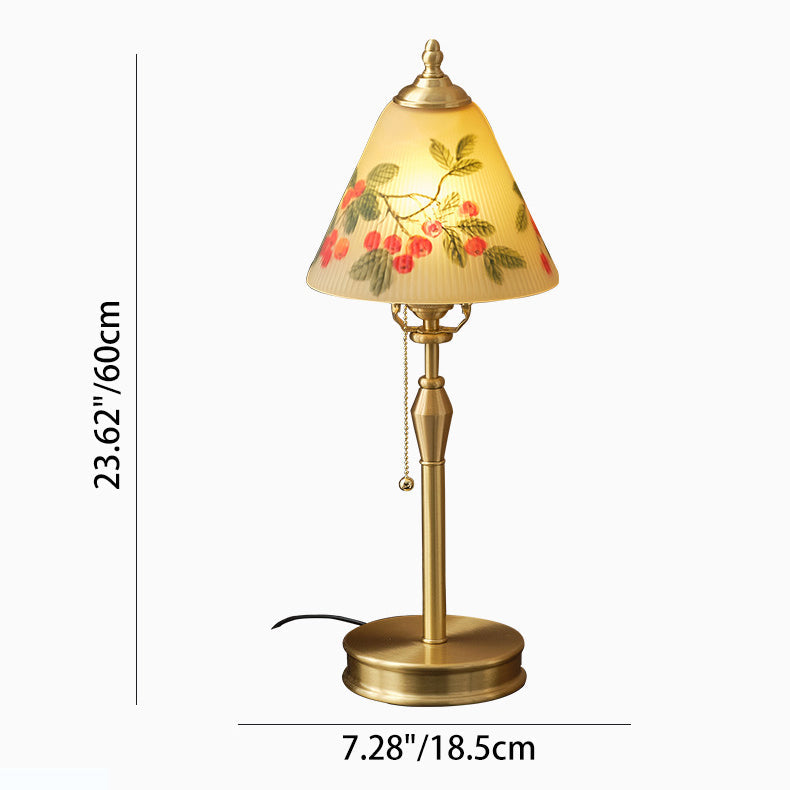 Brass Glass Painted Cherry Table Lamp