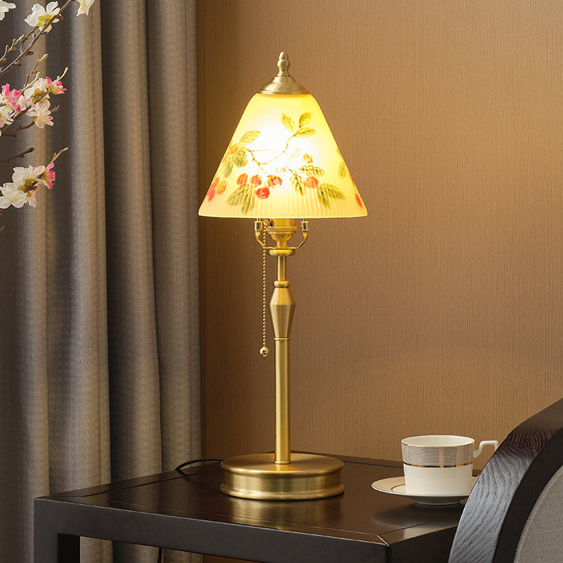 Brass Glass Painted Cherry Table Lamp
