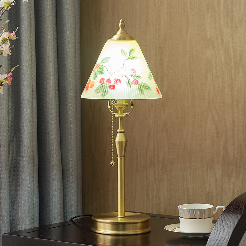 Brass Glass Painted Cherry Table Lamp