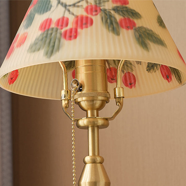 Brass Glass Painted Cherry Table Lamp