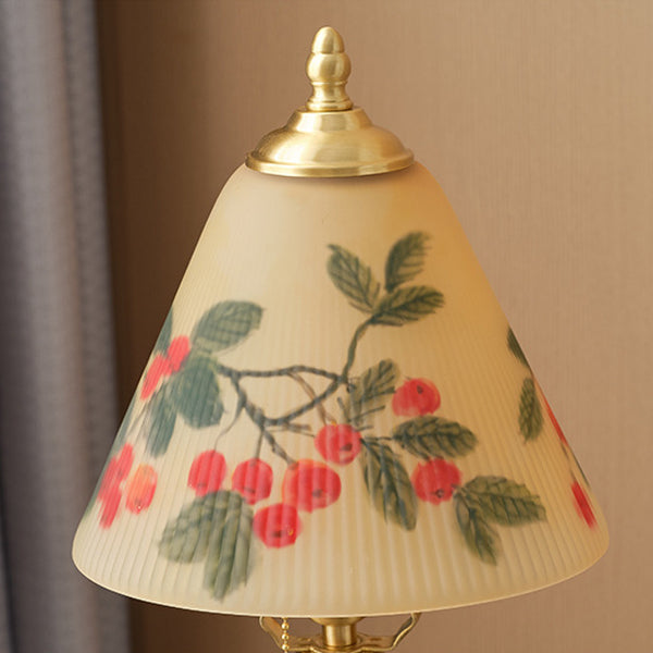 Brass Glass Painted Cherry Table Lamp