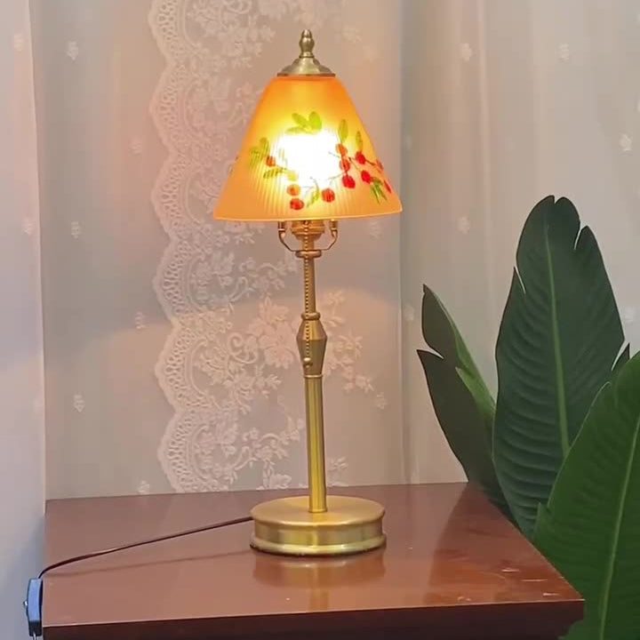 Brass Glass Painted Cherry Table Lamp