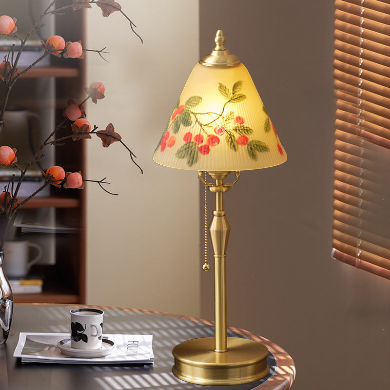 Brass Glass Painted Cherry Table Lamp
