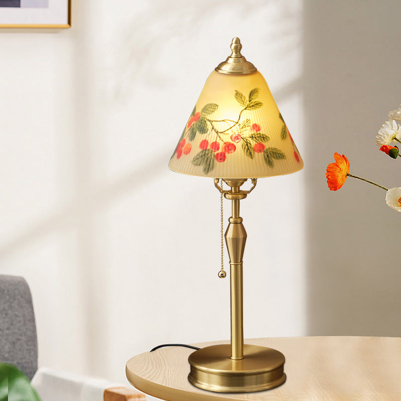 Brass Glass Painted Cherry Table Lamp