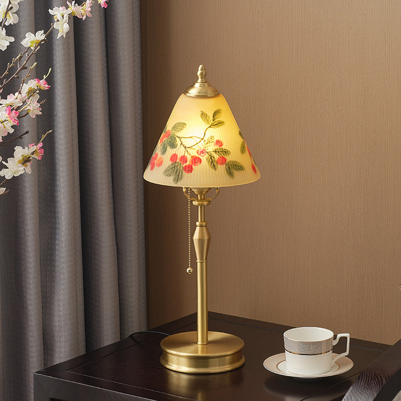 Brass Glass Painted Cherry Table Lamp